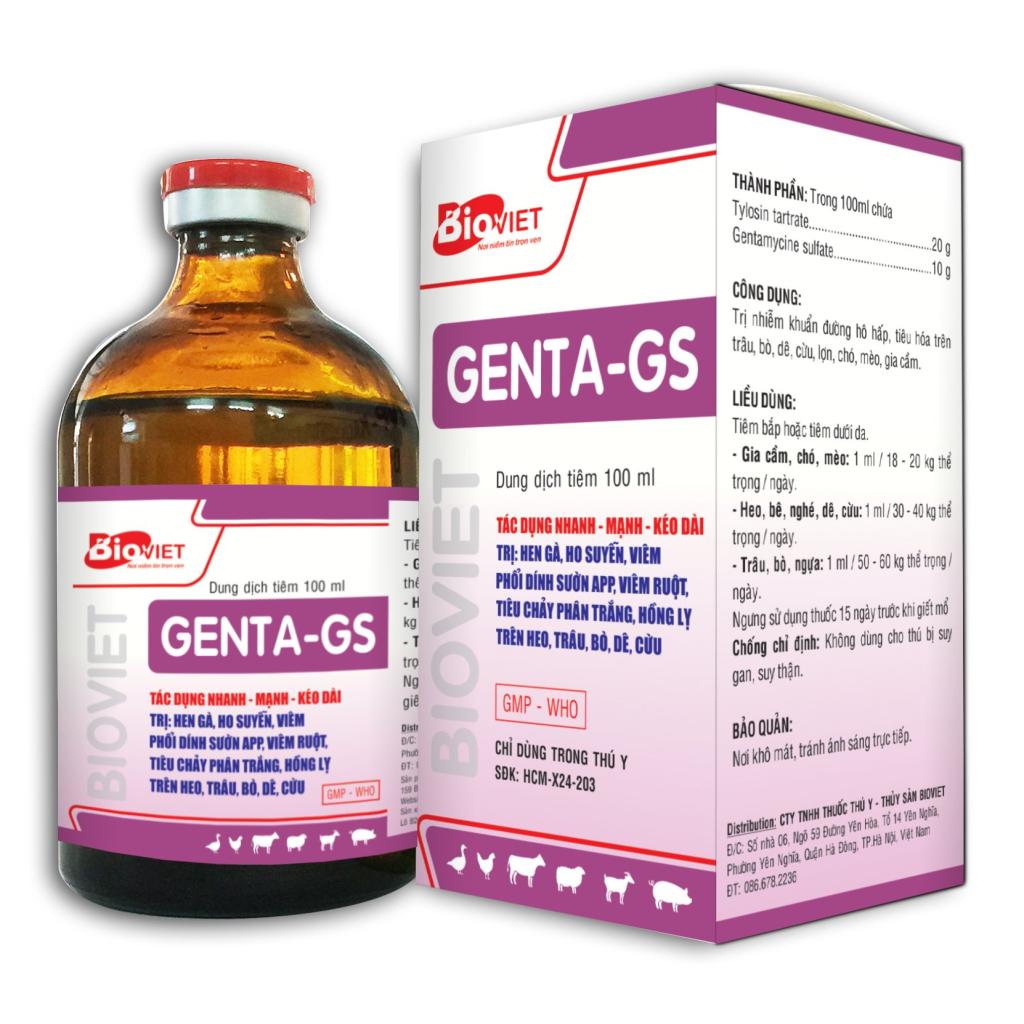 GENTA - GS ( Tylosin 20% + Gentamycin 10%) : ĐẶC TRỊ VIÊM PHỔI CẤP, VIÊM KHỚP, HEN E.COLI