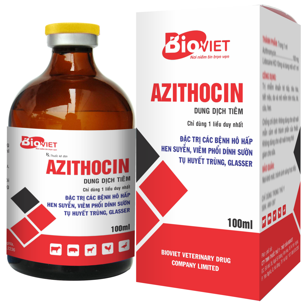 AZITHROCIN ( AZI 10% ) ĐẶC TRỊ HÔ HẤP, VIÊM PHỔI , ĐẶC TRỊ HEN C.CRD. ORT TRÊN GIA CẦM