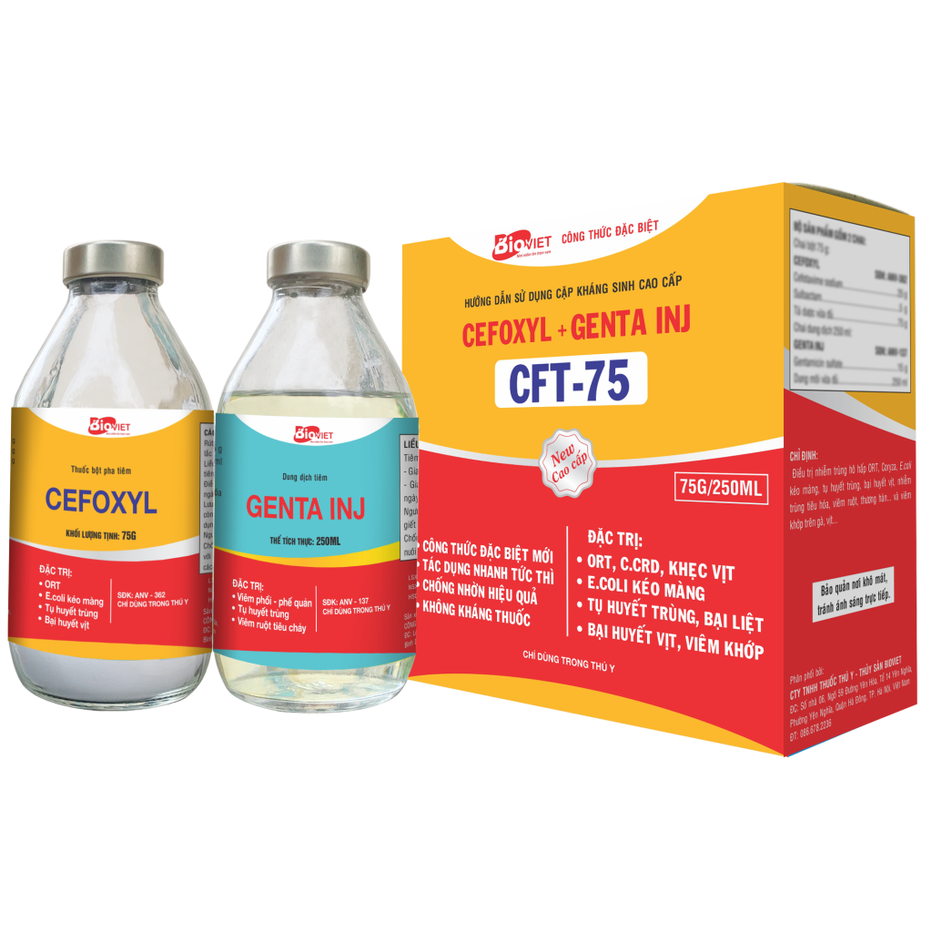 CFT - 75 ( CẶP TIÊM CAO CẤP NHẤT ) ĐẶC TRỊ E.COLI - BẠI HUYẾT, HEN KHẸC , HEN ORT, C.CRD TRÊN GIA CẦM, TÁC DỤNG NHANH, MẠNH, KÉO DÀI