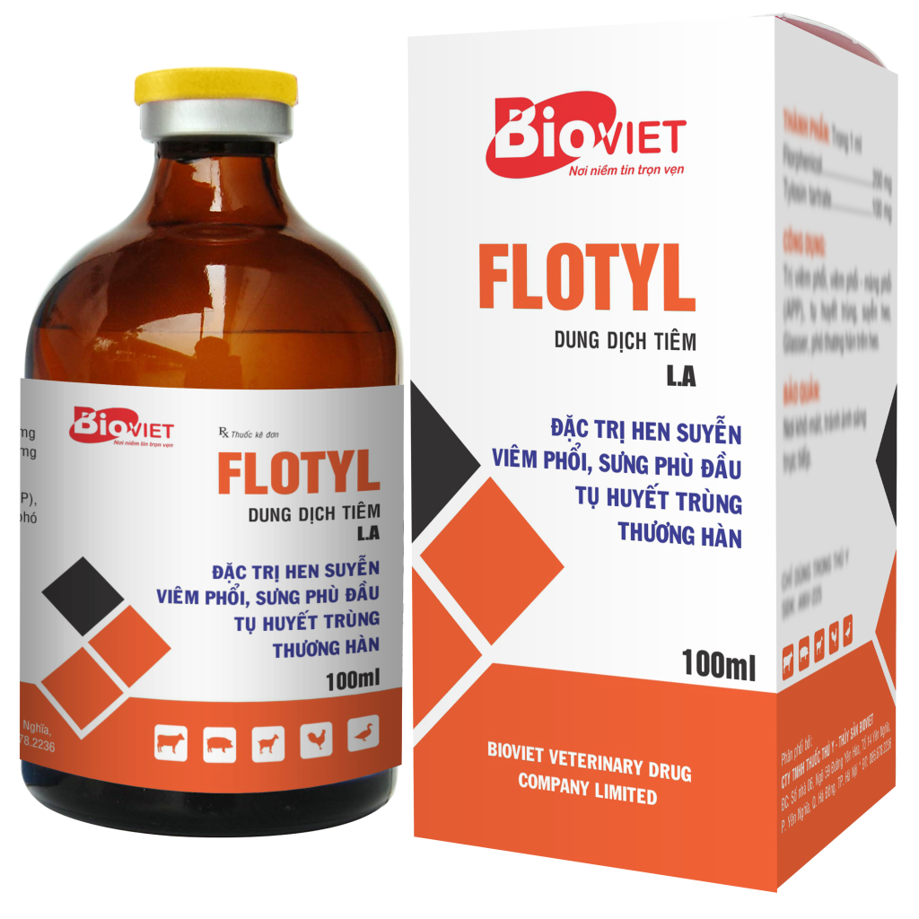 FLOTYL ( florfenicol + tylosin )  ĐẶC TRỊ HEN SUYỄN, VIÊM PHỔI, SƯNG PHÙ ĐẦU ...