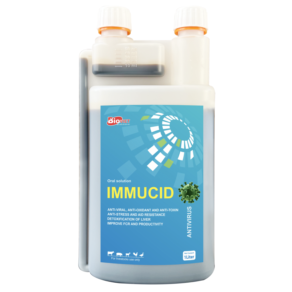 IMMUCID - 1L : KHÁNG VIRUS , NÂNG CAO MIỄN DỊCH, TĂNG CƯỜNG ĐỀ KHÁNG, HỖ TRỢ VẬT NUÔI TỈNH NHANH.