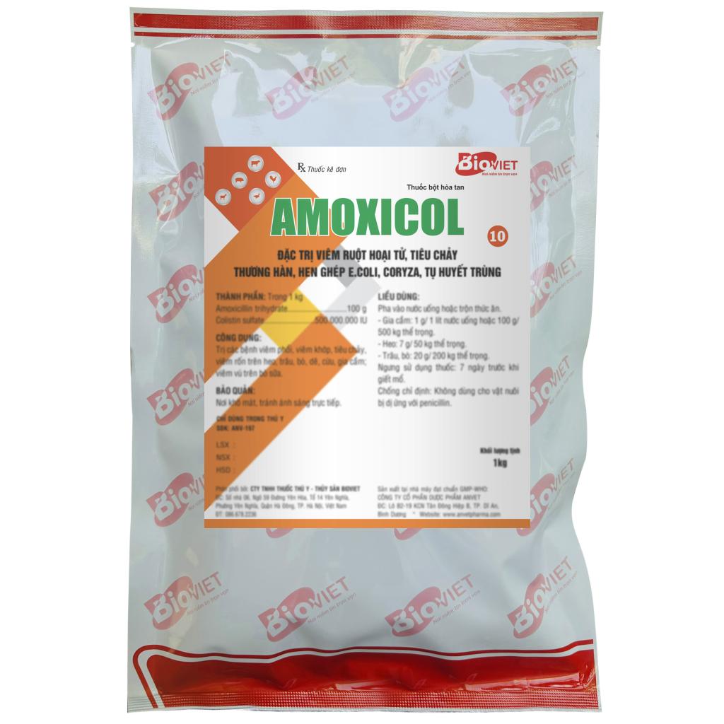 AMOXICOL ( AMOX 10% - colistin) : ĐẶC TRỊ TIÊU CHẢY , VIÊM RUỘT, PHÂN XANH, TRẮNG, THƯƠNG HÀN, VIÊM RỐN